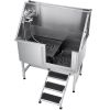 50 Inch Dog Grooming Bath Tub Stainless Steel w Stairs Water Filter Left