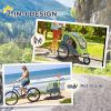 Aosom Dog Bike Trailer 2-In-1 Pet Stroller with Canopy Storage Pockets Green