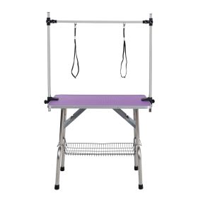 46" Folding Dog Pet Grooming Table Stainless Steel Frame Rubber Mat on Board with Adjustable Arm and Clamps pet dog Cat Grooming Table (PURPLE COLOR) (Color: purple)