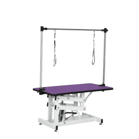 42.5INCH HYDRAULIC PET GROOMING TABLE WITH "H" ARM PURPLE (Color: White+Purple)