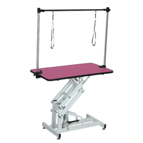 42.5INCH HYDRAULIC PET GROOMING TABLE WITH "H" ARM PINK (Color: White+Pink)